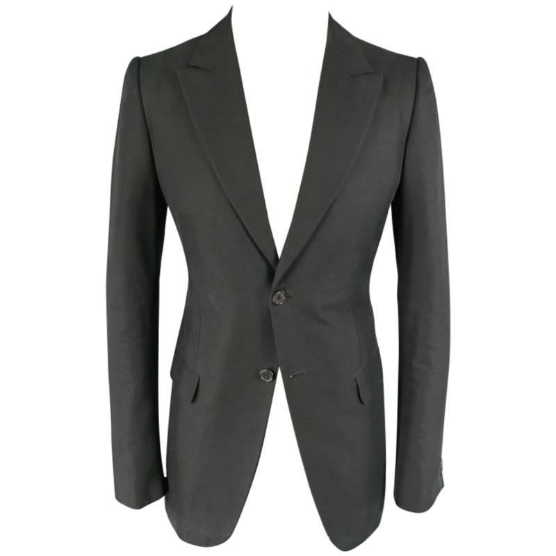 ALEXANDER MCQUEEN Men's 38 Regular Black Cotton Canvas Peak Lapel Sport Coat