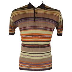 MISSONI Size L Multi-Color Olive & Brown Stripe Knit POLO