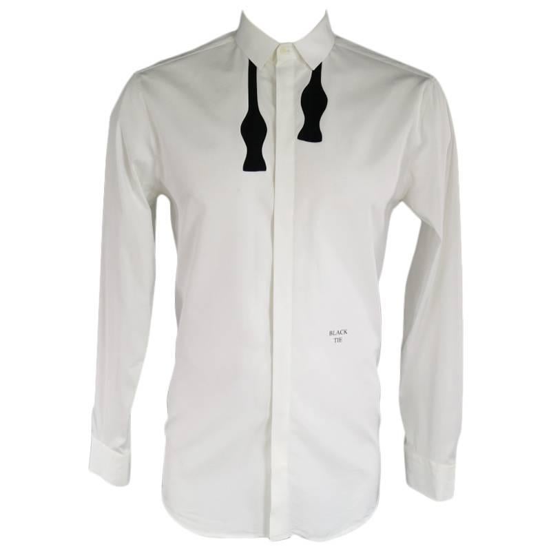 NEIL BARRETT Size L White Cotton Long Sleeve Velvet Bow Tie Print Shirt