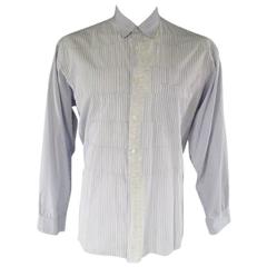 COMME des GARCONS Men's Size XL Navy & White Patchwork Cotton Long Sleeve Shirt