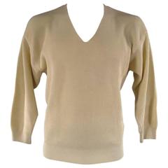 Vintage ISSEY MIYAKE Size M Cream Ribbed Cotton / Silk V Neck Pullover Sweater