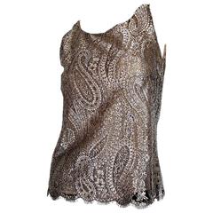 Chanel Metallic Paisley Lace & Silk Shell Top 2013 Collection Size 38 2
