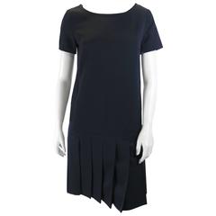 Courreges Navy Blue Drop Waist Pleated Dress 12