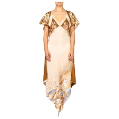MORPHEW COLLECTION Pastel Earthtone Silk Backless 3 Scarf Dress