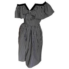 Yves Saint Laurent 1970
s Rive Guache Cotton Off the Shoulder Dress