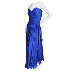 Oscar de la Renta Vintage Sapphire Blue Silk Chiffon Evening Dress