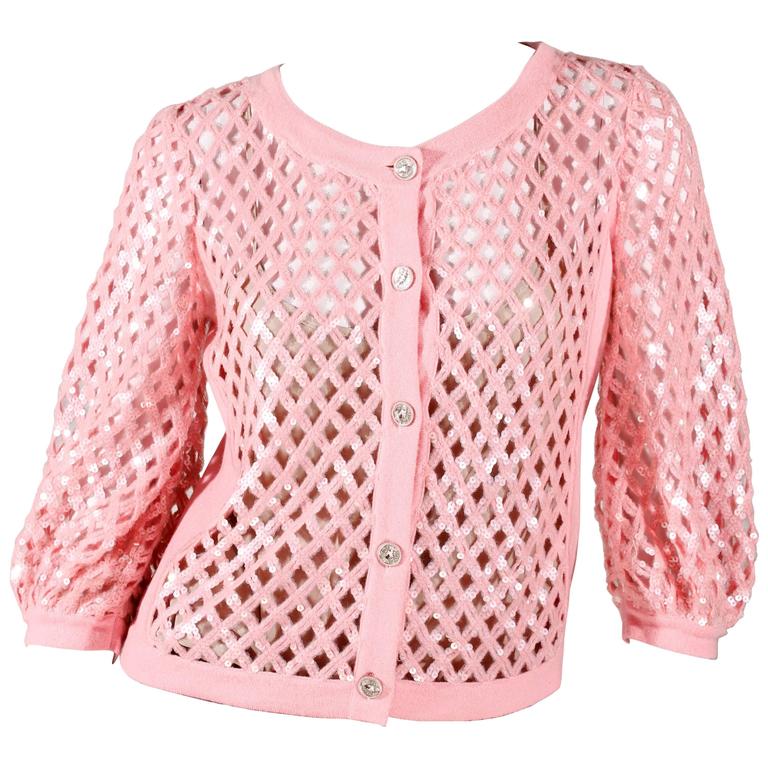 Chanel Sequin Cardigan baby pink at 1stDibs pink sequin cardigan
