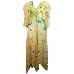 Marisa Martin Yellow and Green Butterfly Print Dress c.1970
