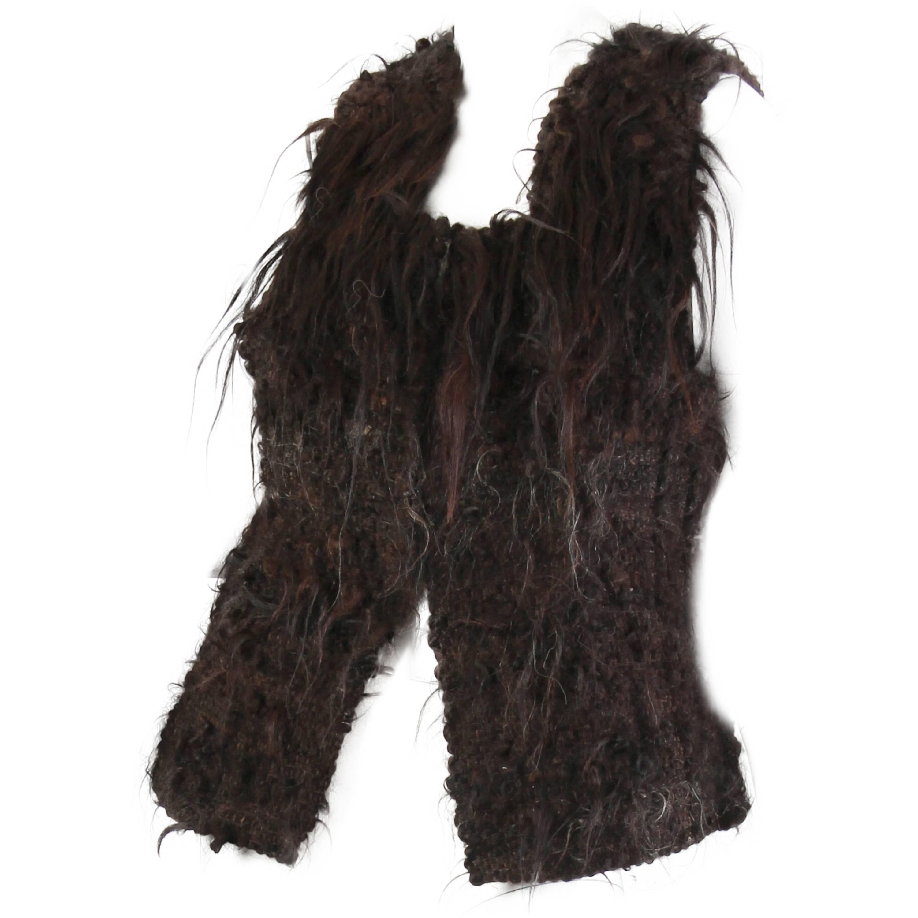 1970S GILBERT ETIEMBLE Chocolate Brown Wool & Fur Hand Knit Artesian Vest