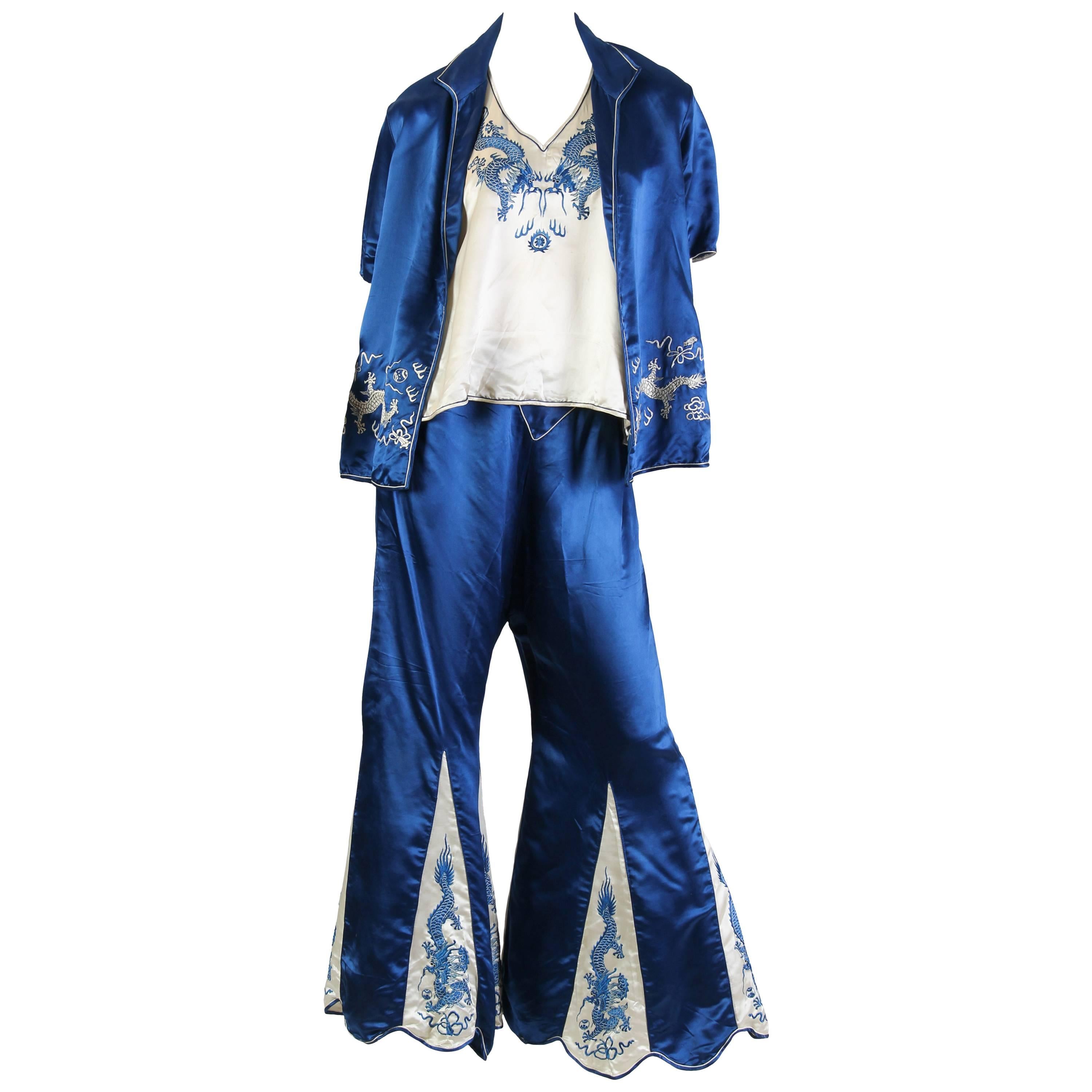 Dragon Embroidered Antique Chinese Pajamas 
