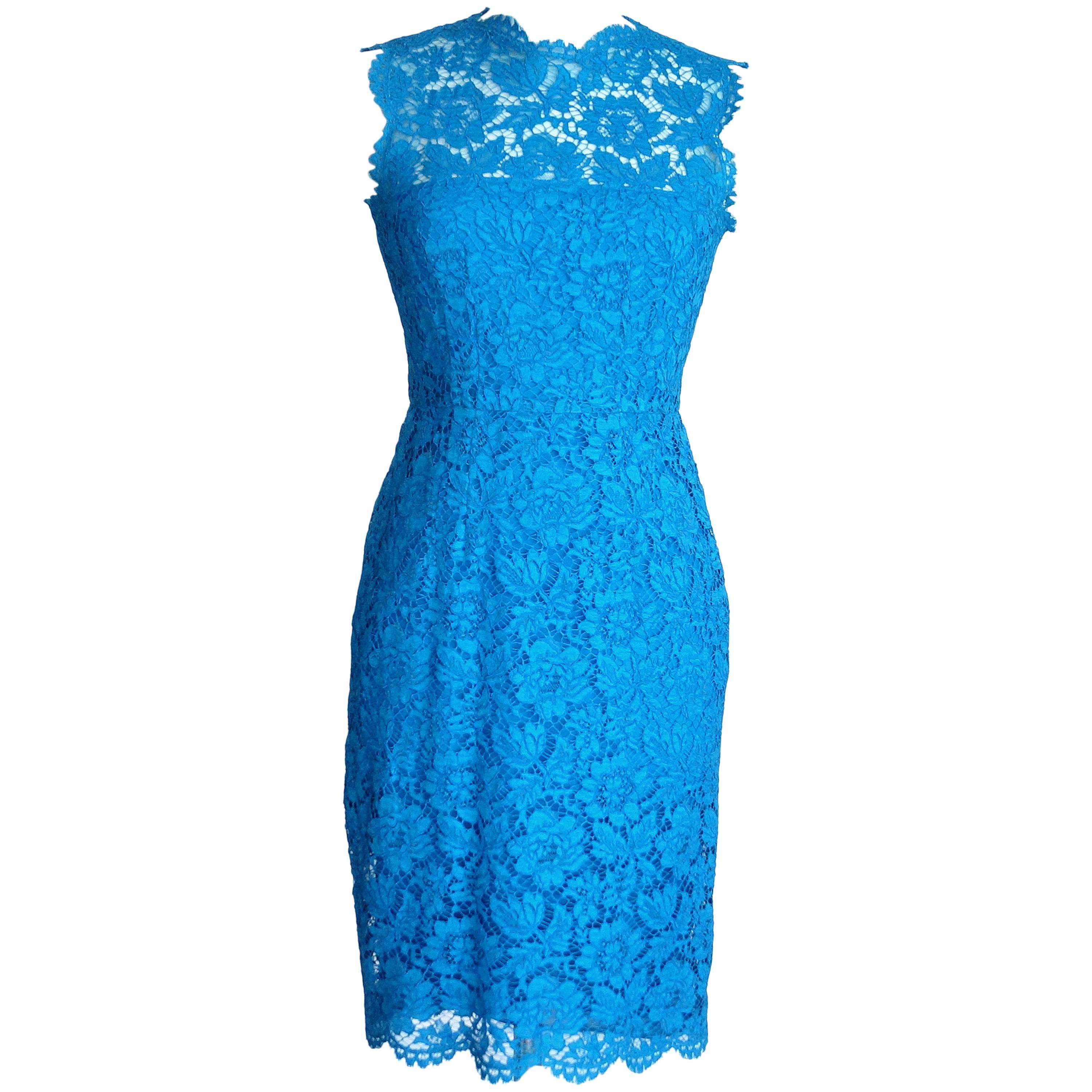 VALENTINO Signature Lace Dress Vivid Blue 6 nwt