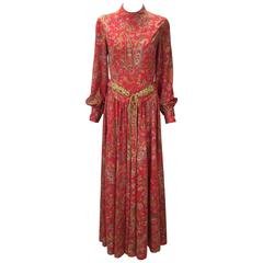 1960s Shannon Rodgers for Jerry Silverman Floral Paisley Maxi Dress with Belt