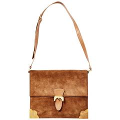 Vintage Lederer Suede Shoulder Bag With Gold Detail