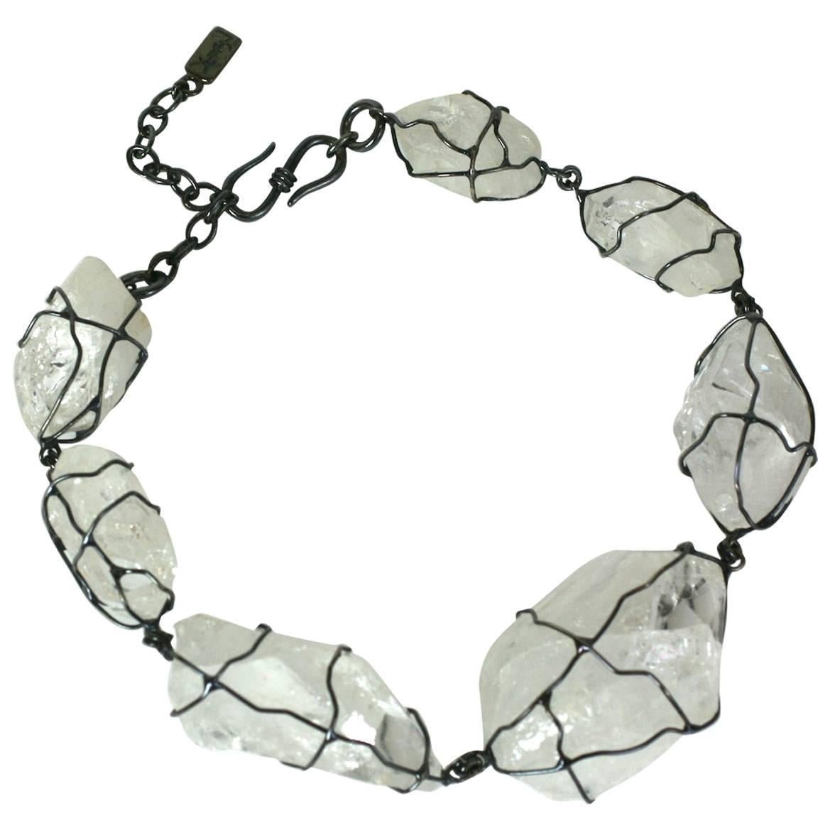  Goossens for YSL Gunmetal Wrapped Rock Crystal Necklace
