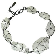 YSL Gunmetal Wrapped Rock Crystal Necklace 4
