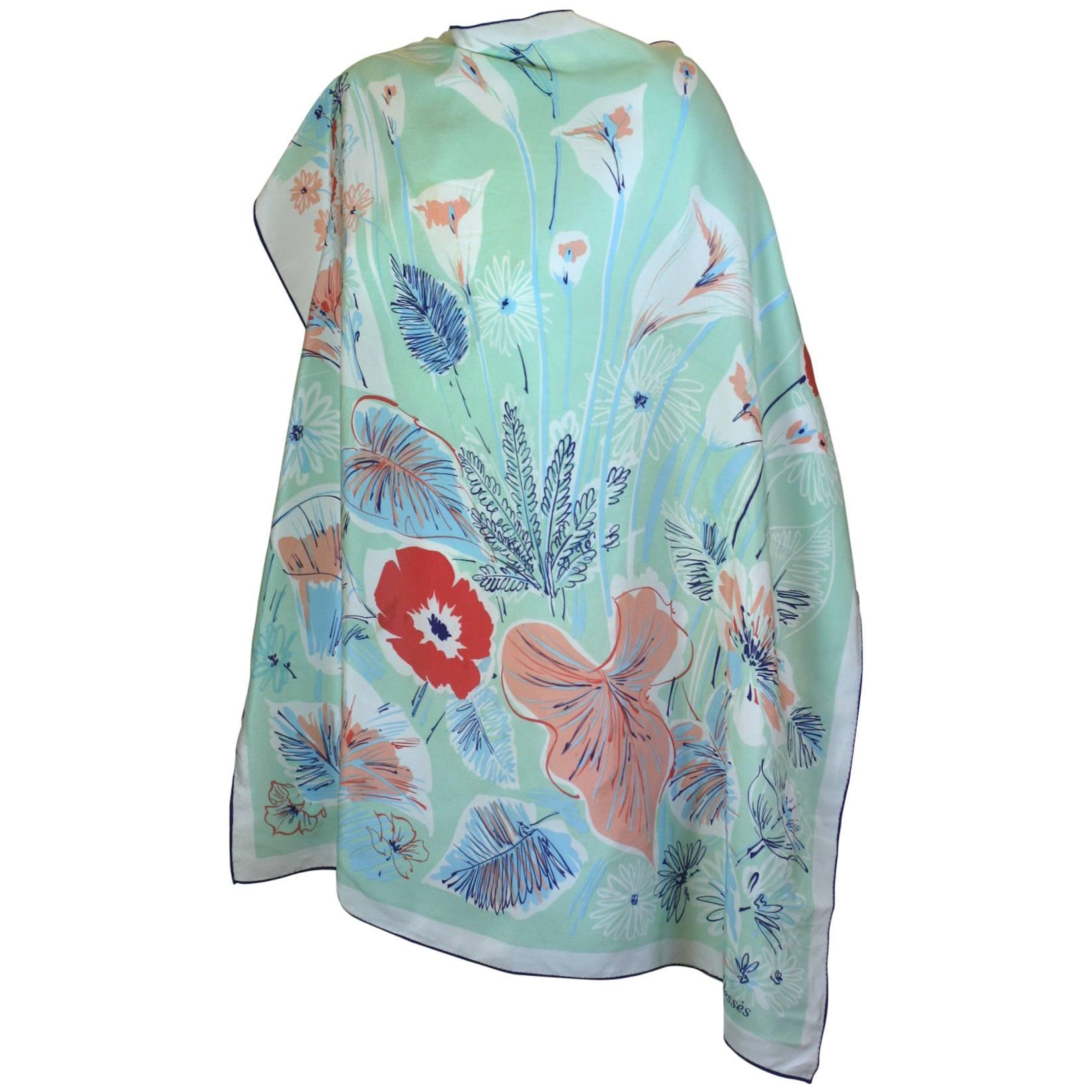 Jean Desses Floral Silk Scarf For Sale