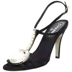Chanel Black Satin & Crystal Evening Sandals sz 38 3