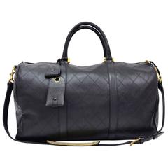 Retro Chanel Black Caviar Leather Gold Hardware Duffle Weekender Travel Shoulder Bag