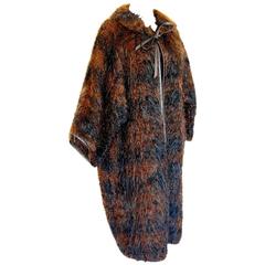 Bonnie Cashin for Sills Woolly Brown + Black Mohair Noh Coat Leather Trim 1957 6