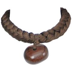 Vintage Yves Saint Laurent Olive and Braid Wood Choker