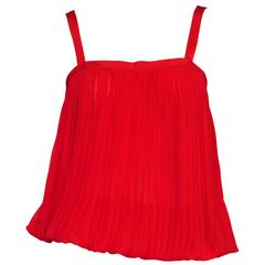 Yves Saint Laurent Red Chiffon Pleated Top 