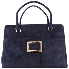 Roger Vivier Navy Blue Suede 'Metro' Bag