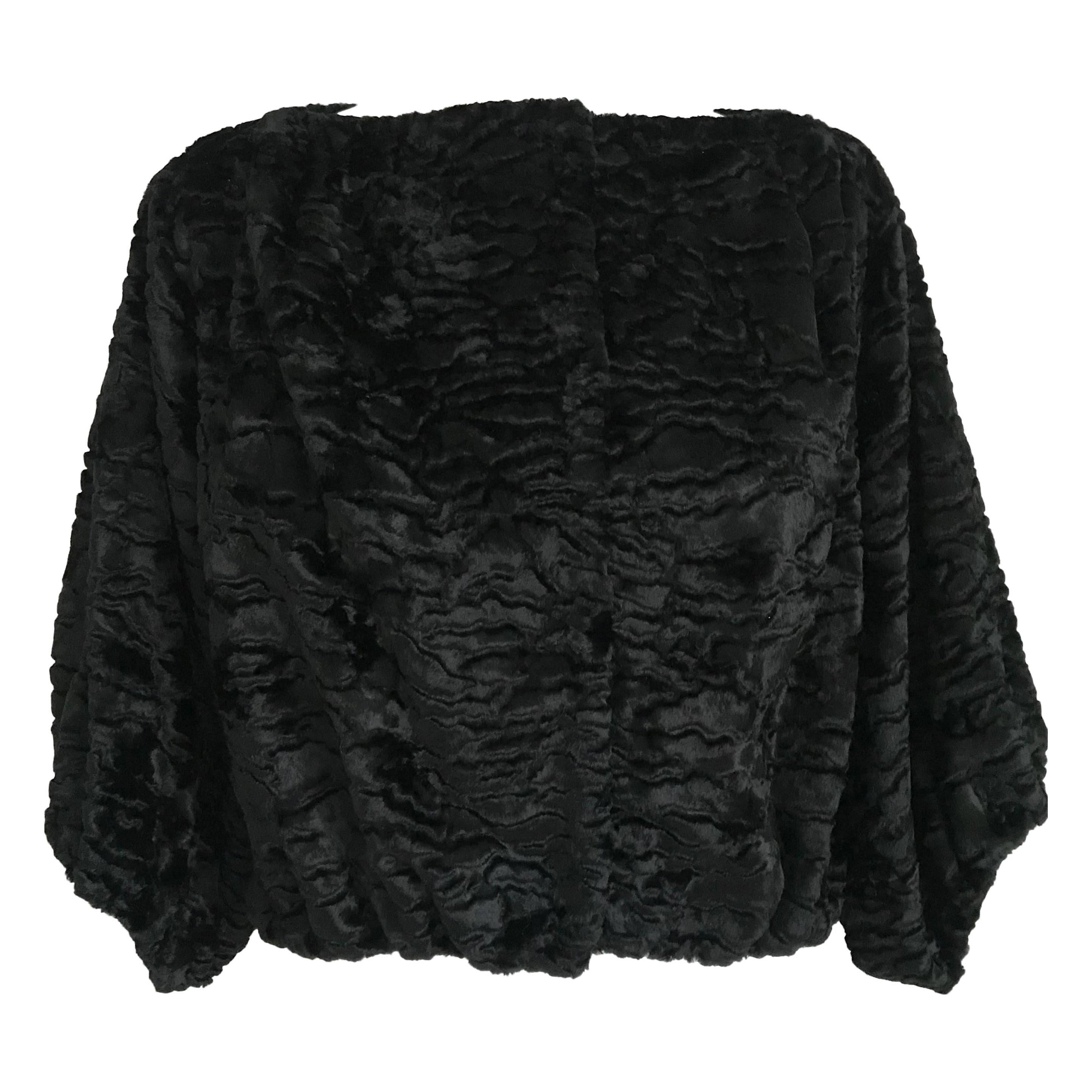 Pelush Black Faux Fur Astrakhan Broadtail Short Jacket - Small and Medium