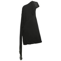Versace Black One Shoulder Layered Dress Size 6.
