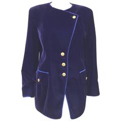 Escada Couture Royal Purple Velvet Blazer With Royal Blue Satin Piping 7