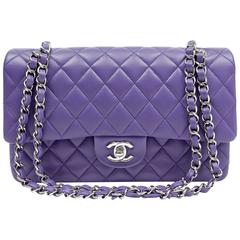 Chanel Purple Lambskin Medium Double Flap Classic Bag