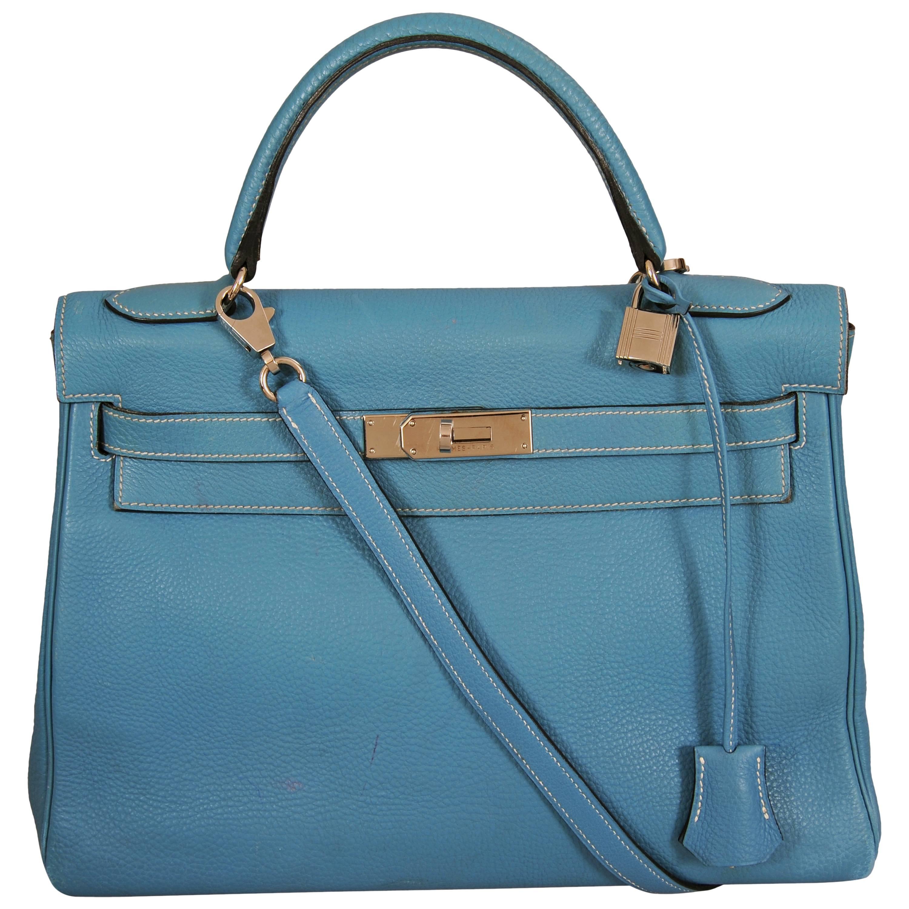 Hermes Blue Kelly Bag, 32cm