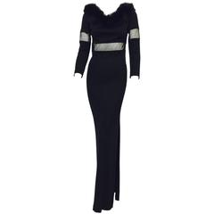 Jiki Monte Carlo Black Long Sleeve Evening Dress With Fox Trim 10