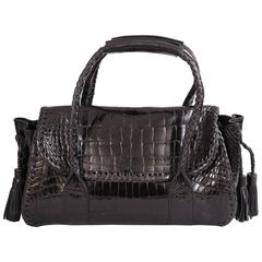 Elie Saab Black Alligator Bag with Tassels