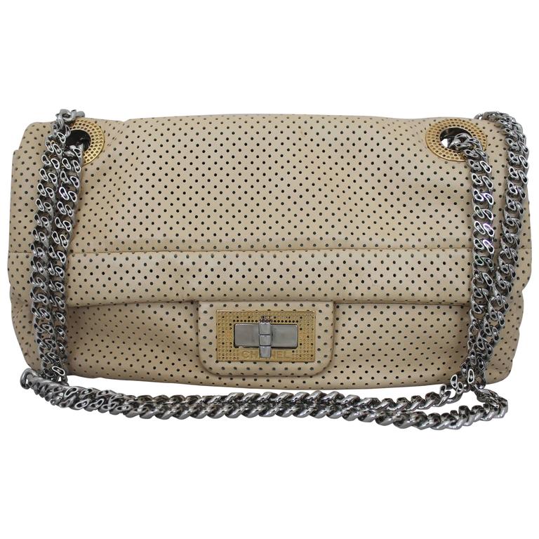 Chanel Nude Perforated Leather Single Flap Handbag w/ GHW and SHW ...
