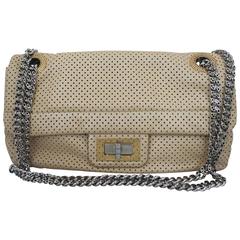 Chanel Nude Perforated Leather Single Flap Handbag w/ GHW & SHW - circa 2008