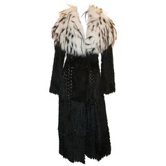 Rare Runway Armani Black Sheared Mink Knitted Coat with Fox Collar - 40