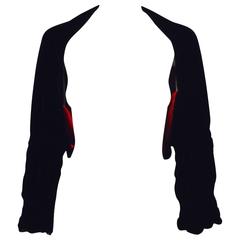 New Giorgio Armani Black Velvet and Red Satin Shrug With Gathered Sleeves
