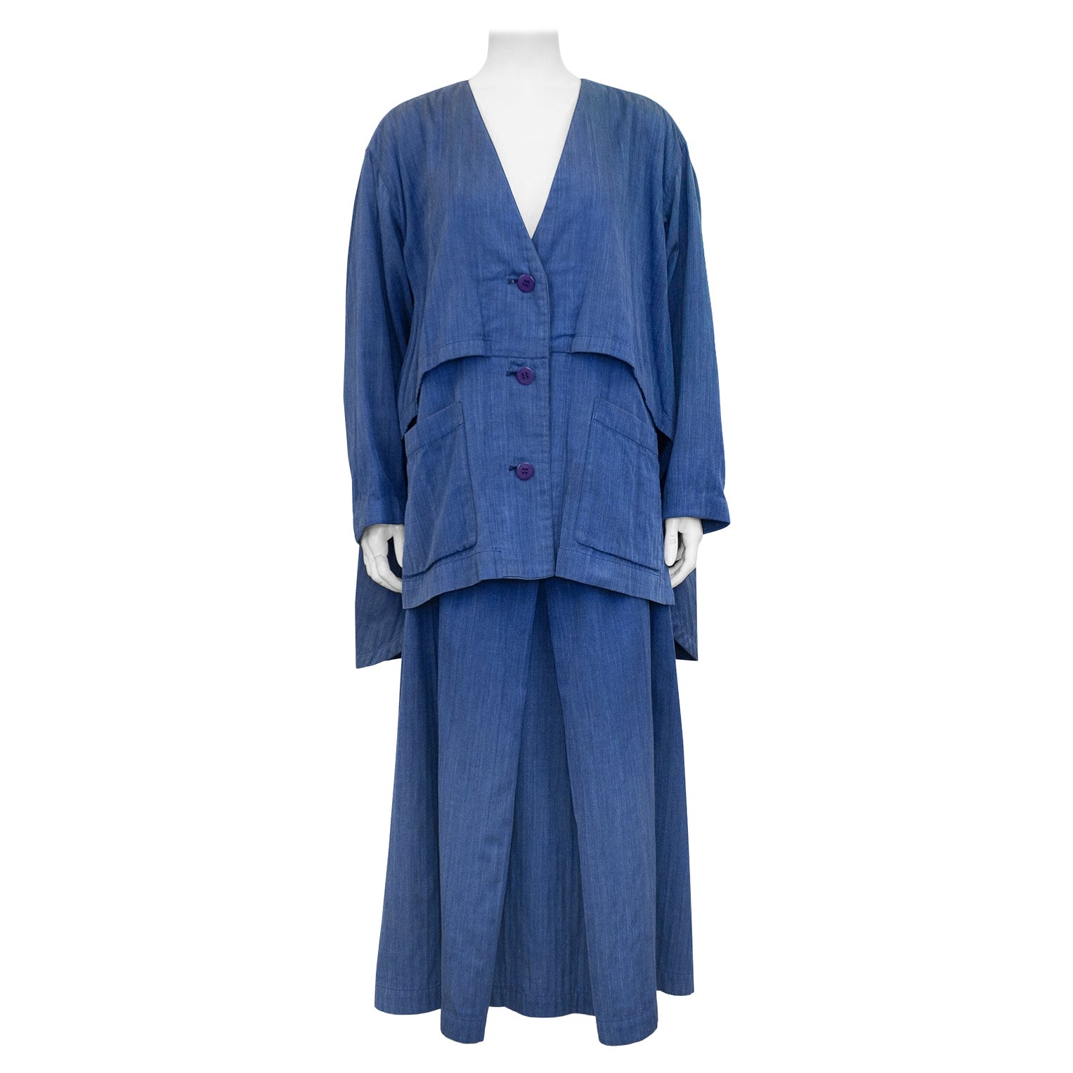 1990s Issey Miyake Blue Cotton Oversize Ensemble  For Sale
