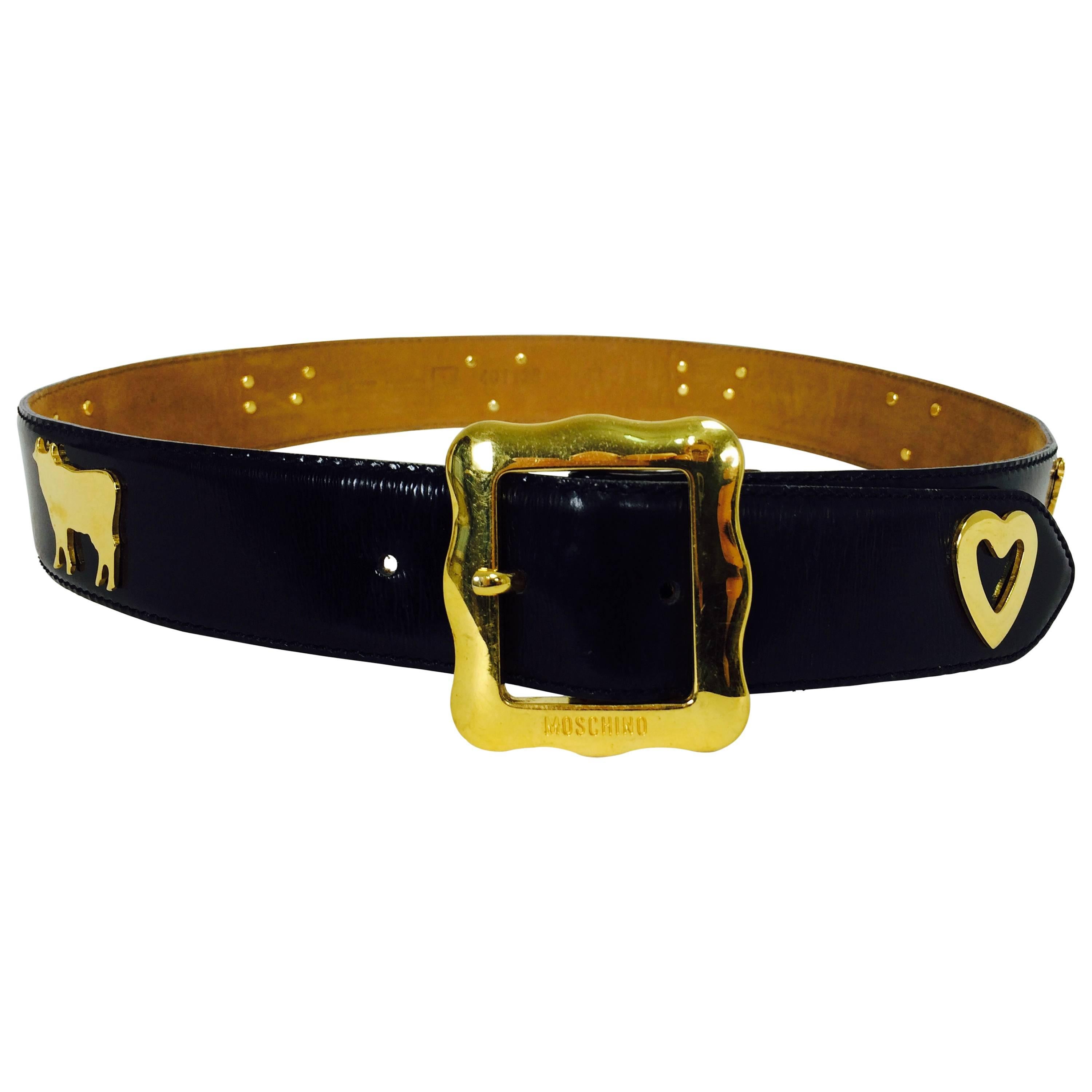 Moschino Redwall Swiss Appenzeller style belt with cows & hearts 1980s For Sale