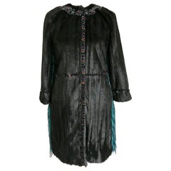 Used Pelush Black And Emerald Green Faux Fur Coat - XS