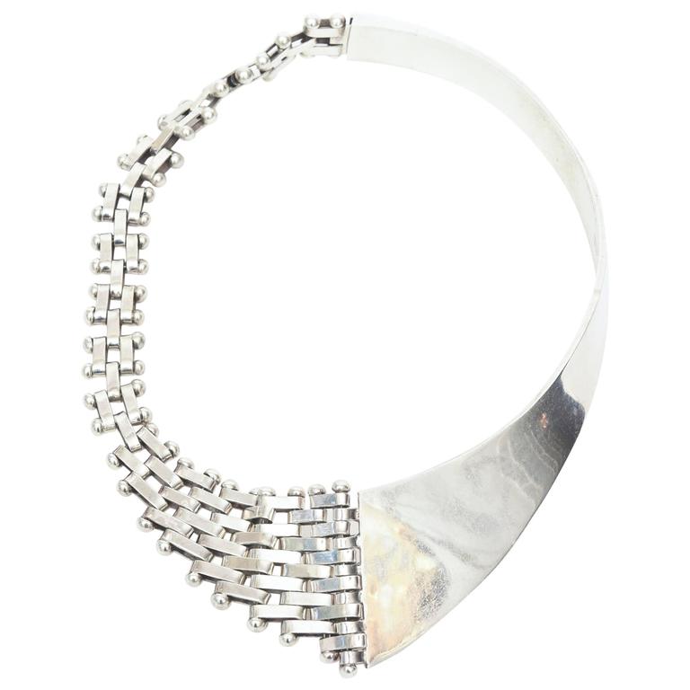 Textural Sterling Silver Link Collar Necklace at 1stdibs