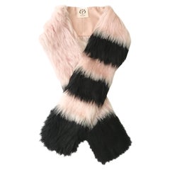 Pelush Pink And Black Striped Faux Fur And Mohair Long Scarf/Stole - One Size