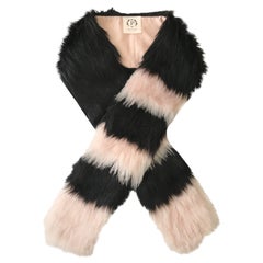 Pelush Black And Pink Striped Faux Fur And Mohair Long Scarf /Stole - One size 