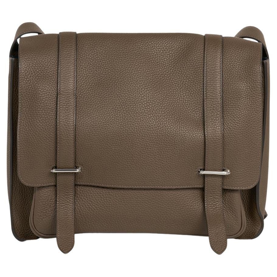 Hermes Steve Caporal Messenger 28 Bag Etoupe Clemence Leather Palladium For Sale
