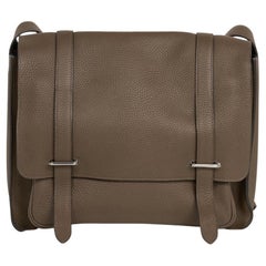 Hermes Steve Caporal Messenger 28 Bag Etoupe Clemence Leather Palladium