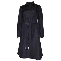 Chado Ralph Rucci Navy 100% Silk Long Coat with Belt Made in US