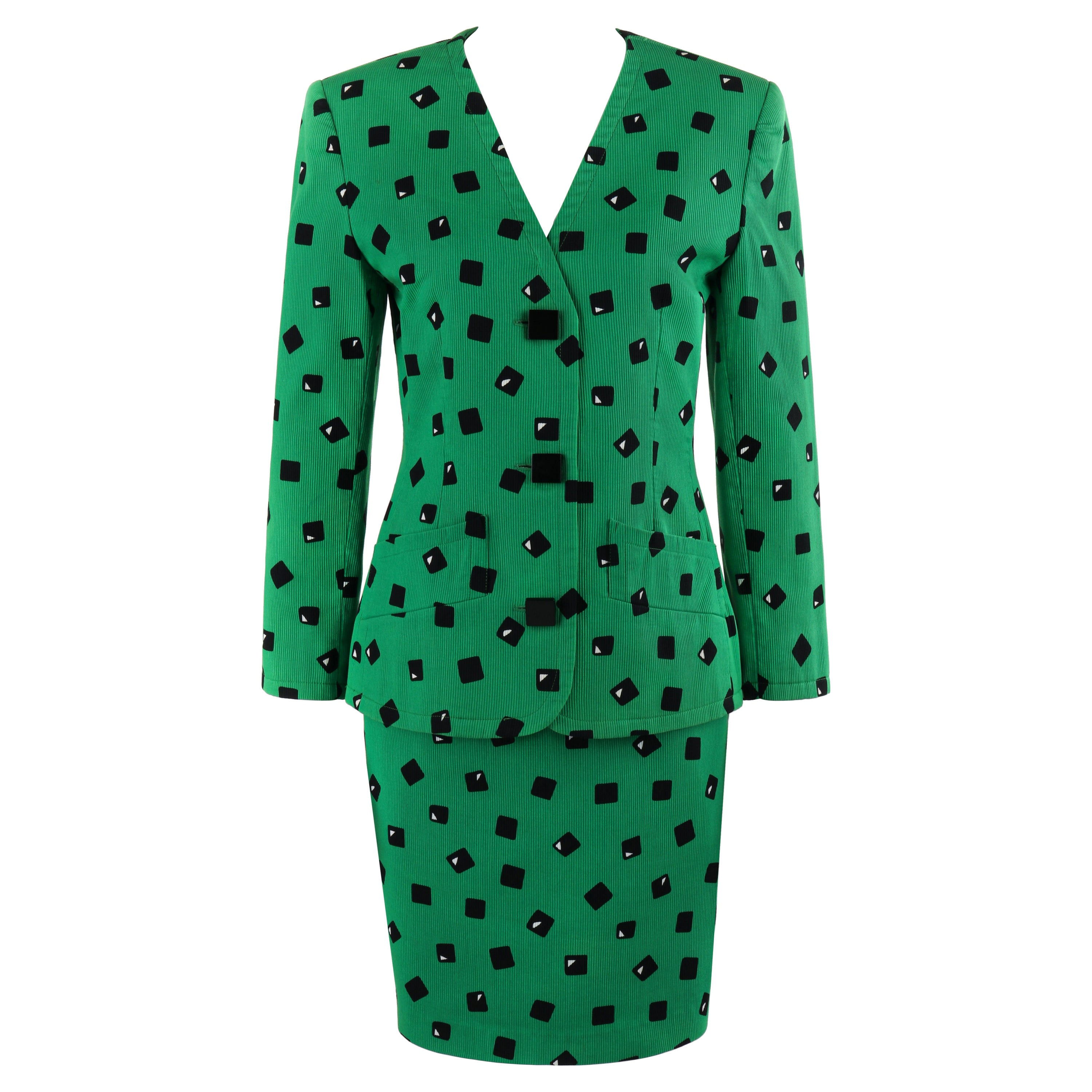 Couture HUBERT de GIVENCHY c.1980’s Green Black Blazer Skirt Suit Set Numbered For Sale