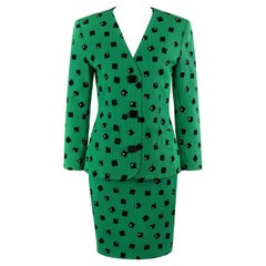 Couture HUBERT de GIVENCHY c.1980’s Green Black Blazer Skirt Suit Set Numbered