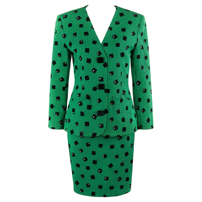 Couture HUBERT de GIVENCHY c.1980's Green Black Blazer Skirt Suit Set  Numbered For Sale at 1stDibs | givenchy suit, givenchy green suit
