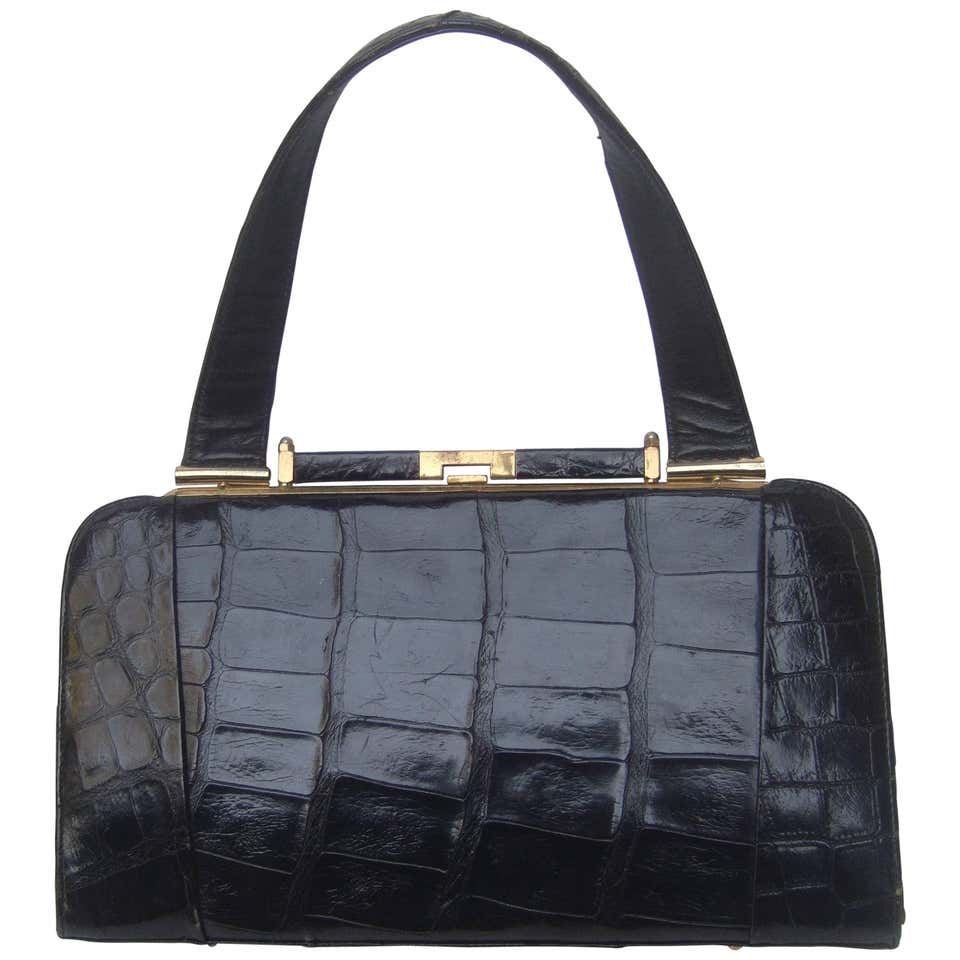 Rare Gucci Italian Black Lizard Leather Handbag - Shoulder Bag c 1970s ...
